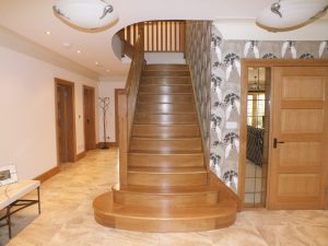 oak stop chamfered staircase, curved treads