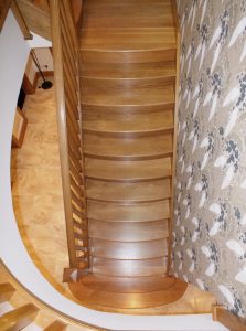 oak stop chamfered staircase, curved treads