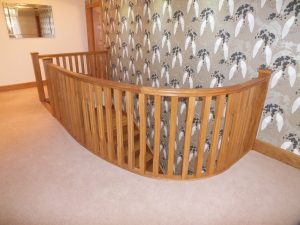 oak stop chamfered staircase, curved landing