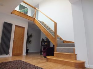 oak staircase with glass, with oak doors