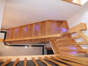 modern ash staircase with lights