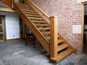 open plan glass staircase, thick steps